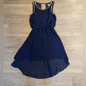 Navy Dress with Gold Neckline